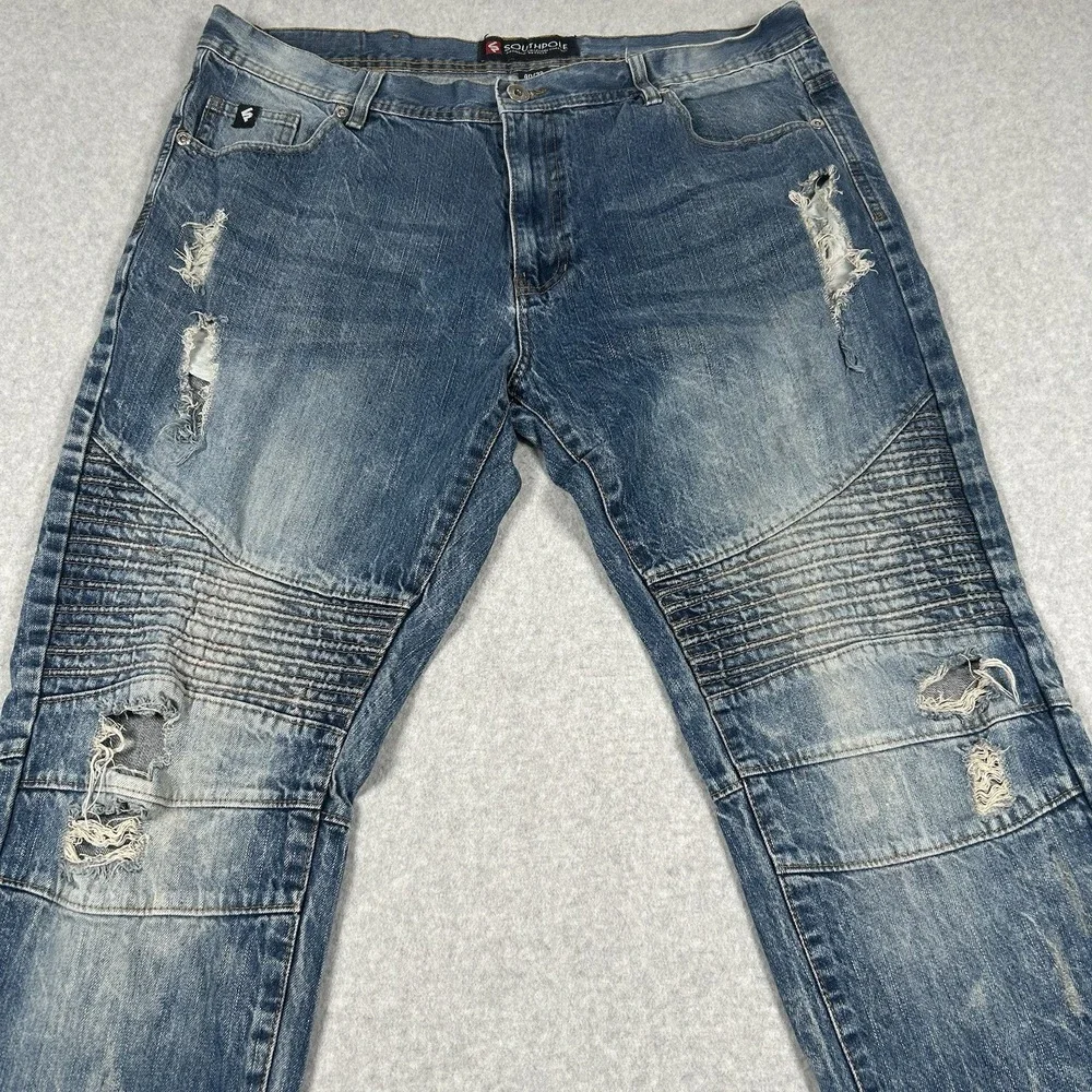 Southpole Jeans Mens Size 40x32 Blue Distressed Tapered Moto Acid‎ Wash VTG Y2K